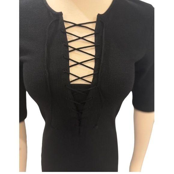 Derek Lam 10 Crosby Black Ribbed Knit Lace Up Bodycon Midi Dress Size 6 NEW - Picture 7 of 9